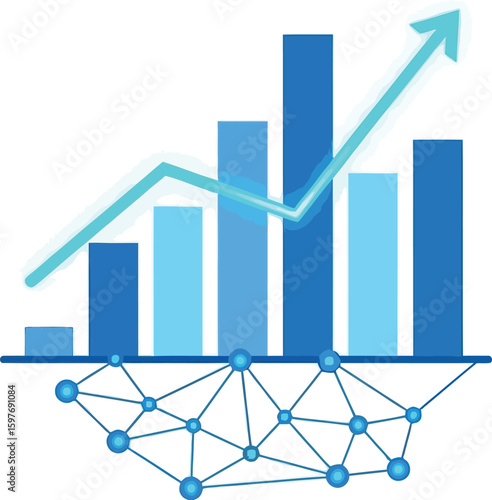 Growth chart shows financial success with an upward trending arrow.