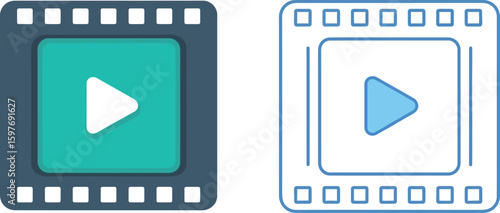 Video player icon for multimedia play button in movie film strip interface