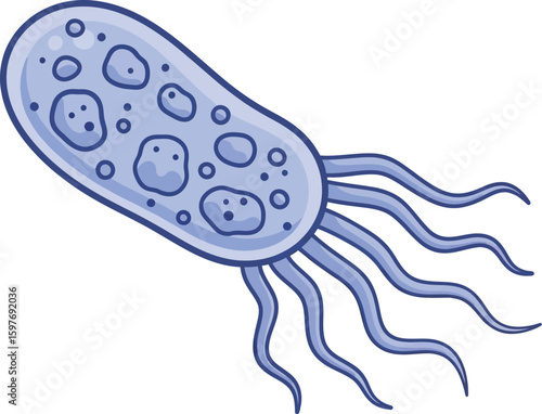 Illustration of bacteria cell with flagella for medical and science concept