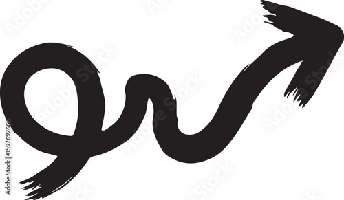 Black brush stroke arrow pointing upwards with textured tip Vector illustration line art EPS download