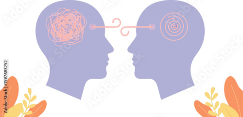 Understanding empathy and mental health concept with two human head profiles