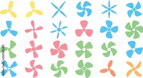 Colorful fan blades vector illustration set for design and decoration needs