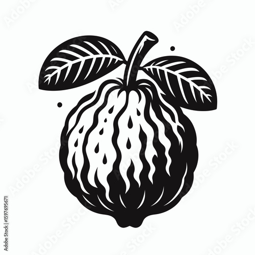 Guava. Cartoon Minimal Logo Clipart Silhouette Vector Line Art Illustration. Tropical fruit provision offering healthy nourishment plus antioxidant vitamin benefit.