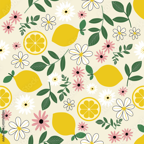 Floral pattern seamless ,Lemon flower seamless pattern ,aesthetic ,flowers pattern design Seamless flower pattern with colorful little flowers. Simple flat bright flowers background