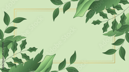 Elegant green leaf border design with soft botanical elements and a minimal frame on light background ideal for invitations greeting cards posters and digital artwork