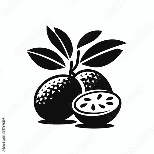 Sapodilla. Cartoon Minimal Logo Clipart Silhouette Vector Line Art Illustration. Tasty naseberry a sweet treat brown tropical fruit for healthy diet.