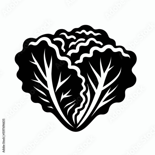 Lettuce. Cartoon Minimal Logo Clipart Silhouette Vector Line Art Illustration. Leafy green vegetable healthy eating homegrown garden veggie for salads.