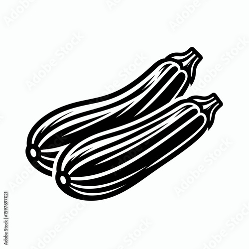 Zucchini. Cartoon Minimal Logo Clipart Silhouette Vector Line Art Illustration. Summer squash cultivar a green garden veggie for cooking and wholesome diet.