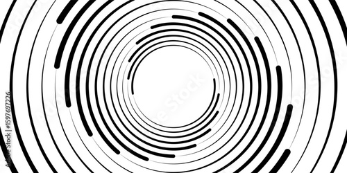 et of black thick halftone dotted speed lines. Speed lines in circle form. Geometric art. Design element for frame, logo, tattoo, web pages, prints, posters, template, abstract vector background.