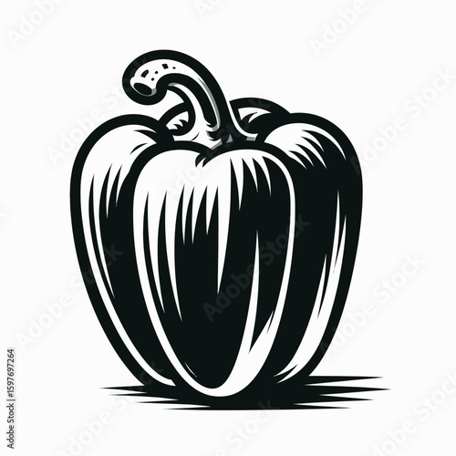 Bell pepper. Cartoon Minimal Logo Clipart Silhouette Vector Line Art Illustration. Sweet capsicum a colorful cooking vegetable healthy garden fare for dishes.