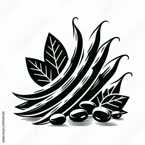 Green beans. Cartoon Minimal Logo Clipart Silhouette Vector Line Art Illustration. String beans preparation tip and easy cooking guide for delightful veggie fare.