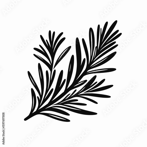 Rosemary. Cartoon Minimal Logo Clipart Silhouette Vector Line Art Illustration. Herb planting for good flavor a garden option tasty food use.