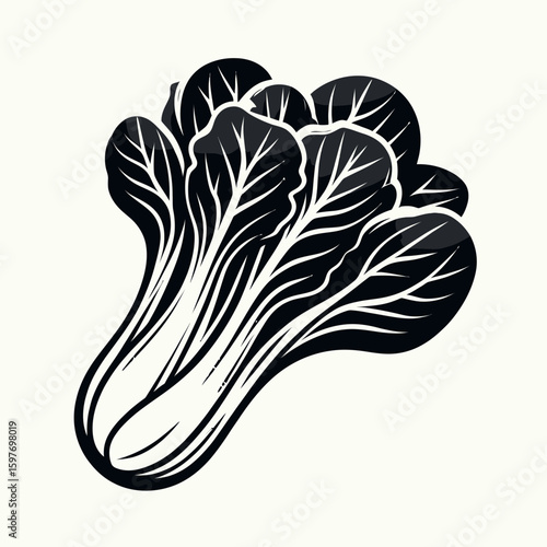 Bok choy. Cartoon Minimal Logo Clipart Silhouette Vector Line Art Illustration. Chinese cabbage a mild nutritious vegetable for healthy diet and asian cooking.