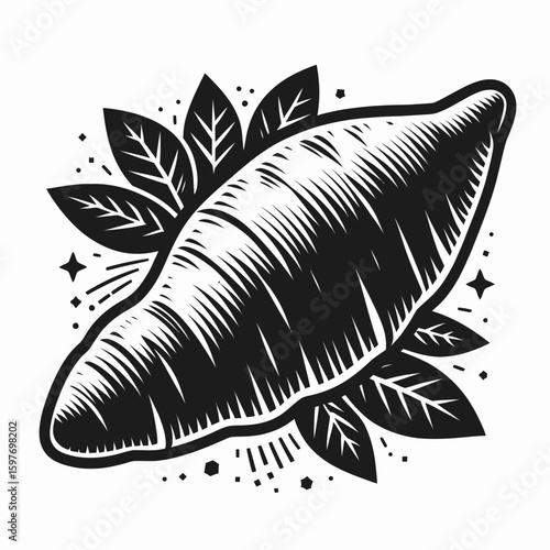 Sweet potato. Cartoon Minimal Logo Clipart Silhouette Vector Line Art Illustration. Yam root veggie option a healthy starch for baking cooking and eating.