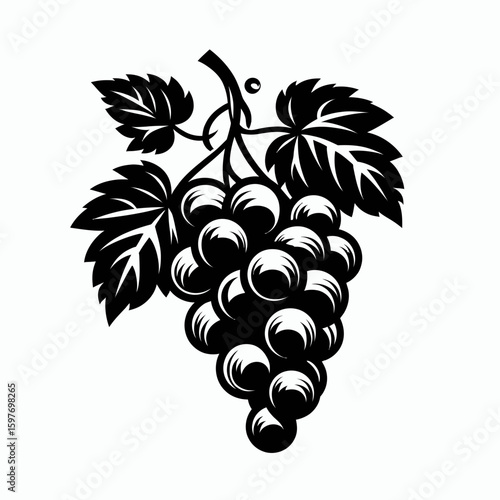 Grapes. Cartoon Minimal Logo Clipart Silhouette Vector Line Art Illustration. Vine crop fruit cultivation for juice wine jam a healthy orchard treat.