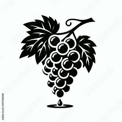 Grapes. Cartoon Minimal Logo Clipart Silhouette Vector Line Art Illustration. Vine fruit cultivation guide growing harvesting and enjoying this agriculture product.