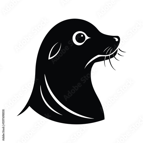 Silhouette vector of a sea lion head with smooth features for marine mammal and ocean life artwork Vector illustration