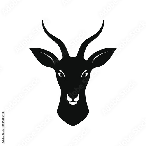 Silhouette vector of a saiga antelope head with arched nose for rare wild hoofed animal artwork Vector illustration
