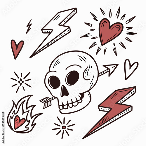 A menacing skull and crossbones illustration, a potent symbol of death, danger, and piracy, perfect for Halloween or tattoo designs