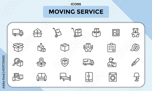 Moving Service Line Icon Pack – Unique Icons for Relocation, Packing, Transport, and Logistics