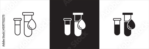 Chemistry vial glass icon. Biological and chemistry sample icon. Icon symbol for research, blood sample, laboratory. Vector illustration