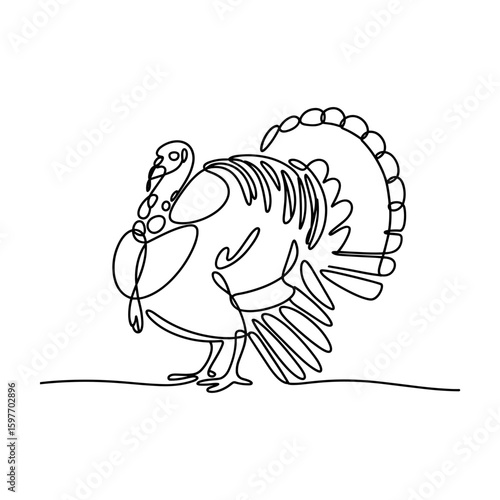 Turkey bird in one line minimalist drawing for Thanksgiving vector illustration