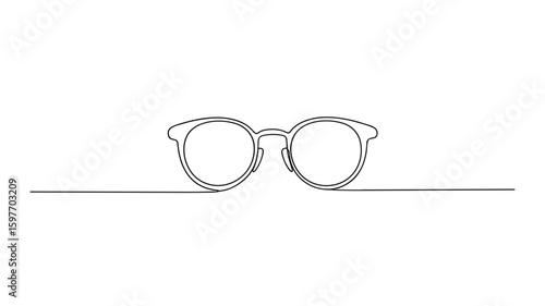 Retro fashion eyeglasses in single continuous line, trendy minimalist outline vector illustration
