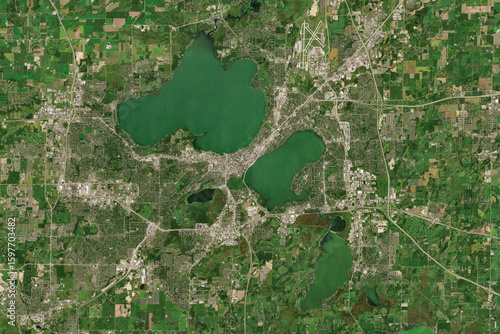 Fényképezés Satellite image of Madison, the capital city of Wisconsin, USA - contains modifi