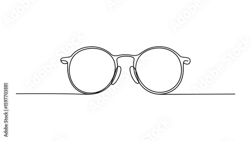Round eyeglasses continuous line art drawing for education and fashion vector illustration
