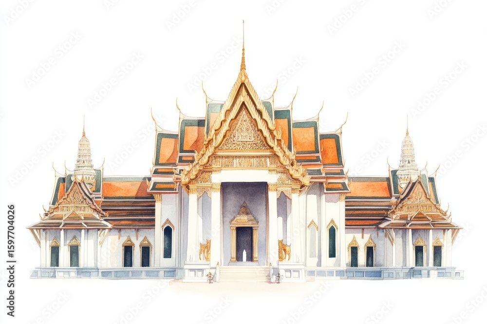 Naklejka premium Architecture illustration watercolor building.