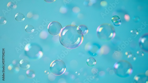 Abstract bubbles background floating soap bubbles on blue background wallpaper art