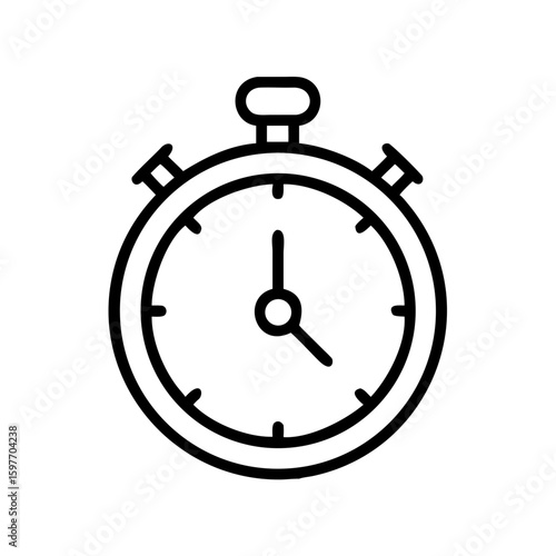 minimalist, line-art icon of a stopwatch, rendered in black on a white background. Websites and blogs can use it for themes of time, speed, deadlines, productivity, or events
