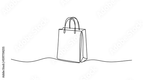 Shopping bag minimal line icon, hand drawn retail and commerce vector illustration
