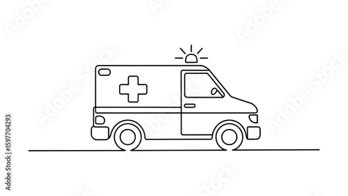 Ambulance car in clean single line emergency vehicle vector illustration