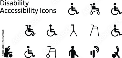 An array of disability and accessibility icons set on a light gray background