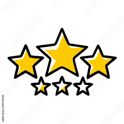 An icon-style doodle illustration of five stars, ideal for websites or blogs indicating ratings, reviews, quality, feedback, or achievement.

