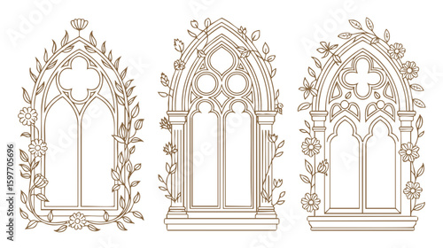 Floral gothic window design vector illustration for architecture and decoration element concept drawing art 