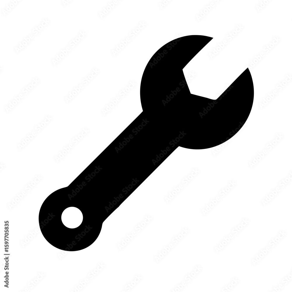 solid black glyph icon of a wrench, ideal for websites or blogs about tools, mechanics, repair, settings, or technical work solid black glyph icon of a wrench, ideal for websites or blogs about tools, mechanics, repair, settings, or technical work