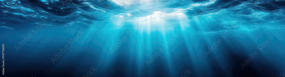 Fototapeta premium blue water at a depth below surface of the sea underwater. sunbeams and tranquility on the natural background of ocean