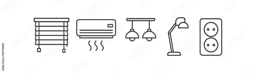 Home and office line icon set. furniture, lighting, appliances line collection Home and office line icon set. furniture, lighting, appliances line collection