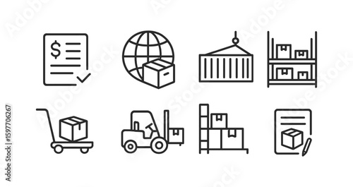 Logistics and shipping icon set. effective, line style for supply chain management