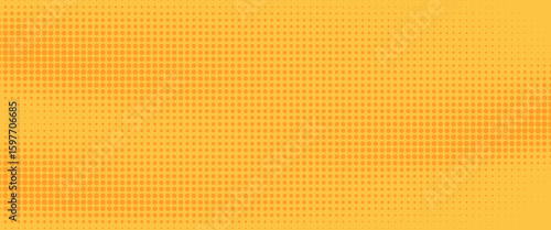 Yellow orange halftone pattern. Retro comic gradient background. Square pixilated dot cartoon texture. Pop art faded gradient pattern
