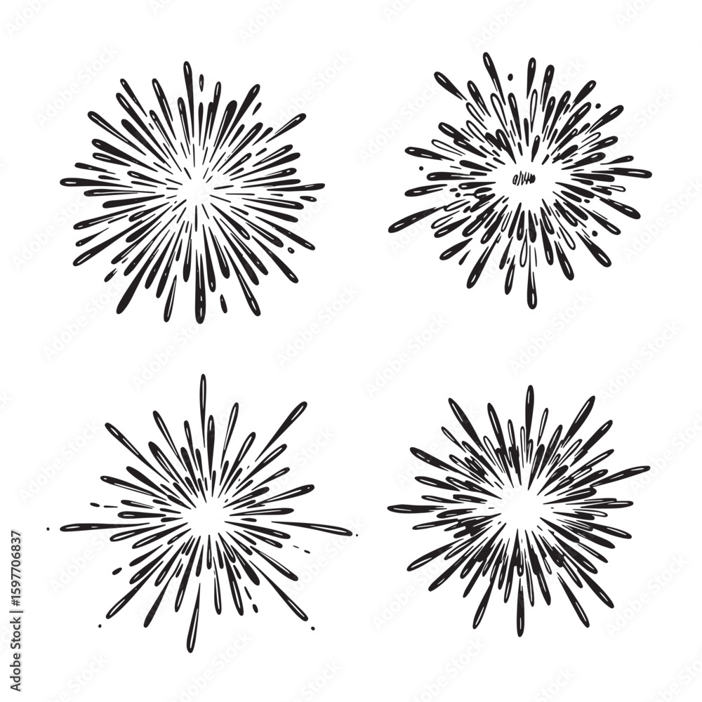 Obraz premium Hand drawn fireworks burst elements in a variety of shapes and designs for celebration and design