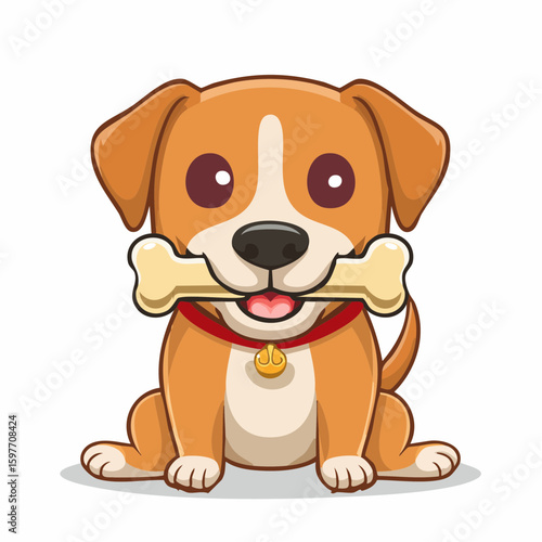 Cartoon dog with bone illustration features cute pet sitting calmly