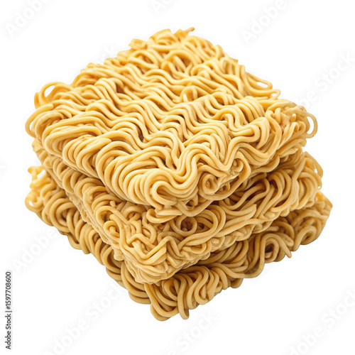 Photo of stack of instant ramen noodles isolated on transparent background