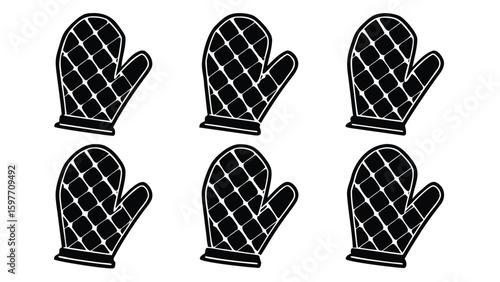 Six quilted oven mitts kitchenware cooking