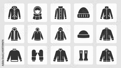 Winter apparel icons winter clothing jacket