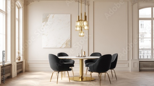Elegant dining room with gold accents