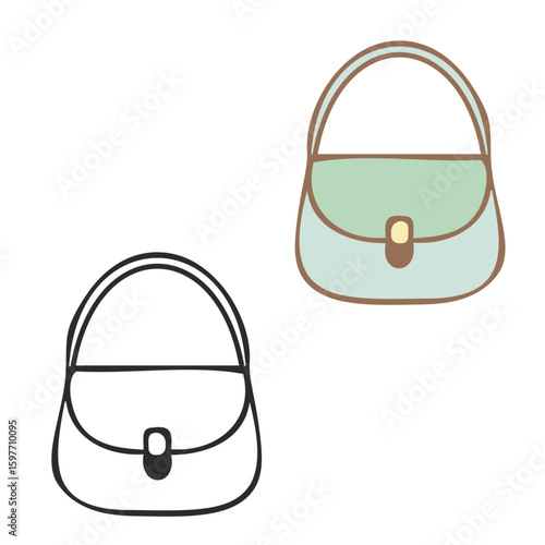 Women small handbags color and outline isolated simple vector illustration set