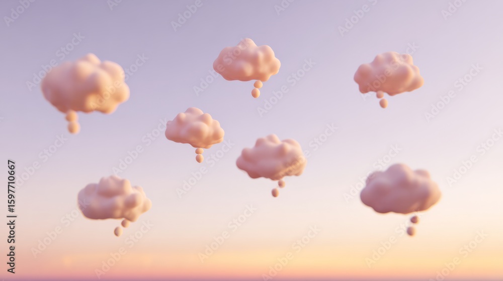 Fototapeta premium Abstract thought bubbles floating against a gradient sky, representing ideas and creativity. 